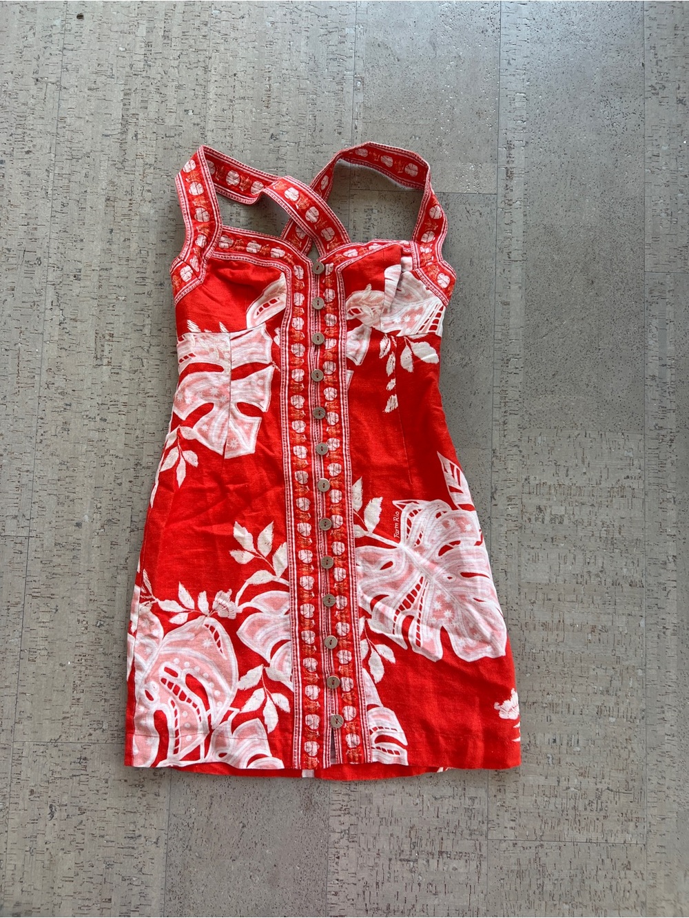 FARM Rio Red and White Tropical Button-Front Sundress